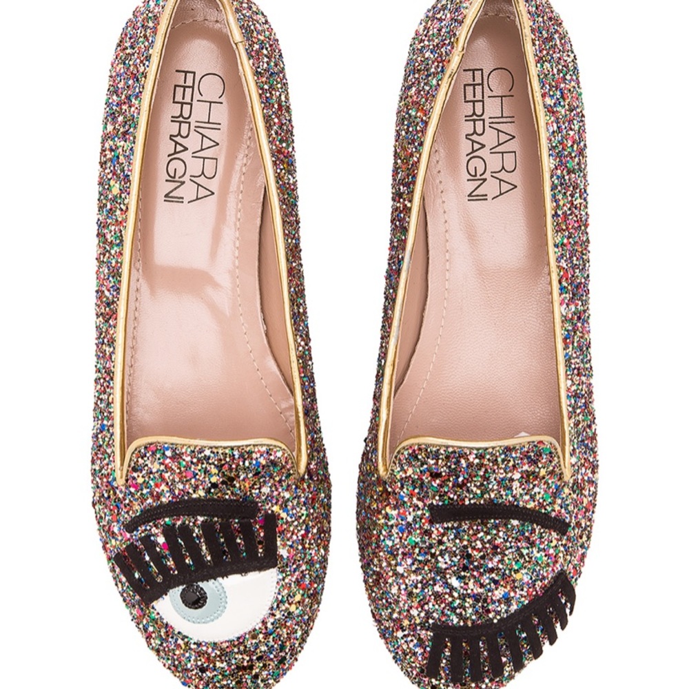 Chiara Ferragni Eye Flat Glitter Slippers